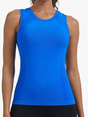 NWT Sleeveless Built-in Sports Bra Seamless Workout Top In Blue Size XS